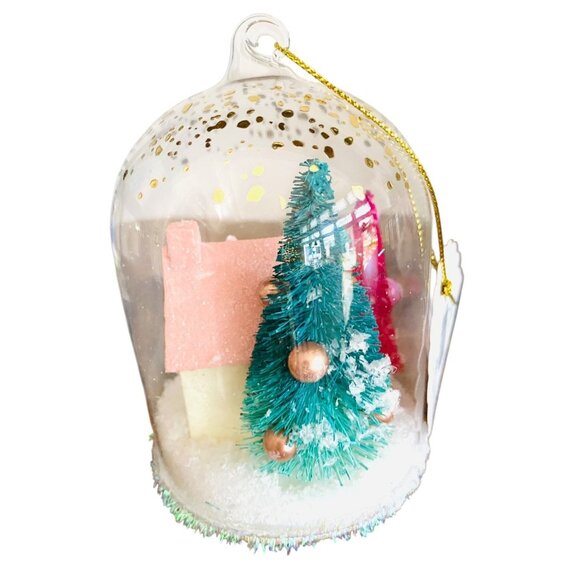 Anthropologie Festive Letter A Snow Globe Ornament Village House and Trees New - Picture 5 of 5